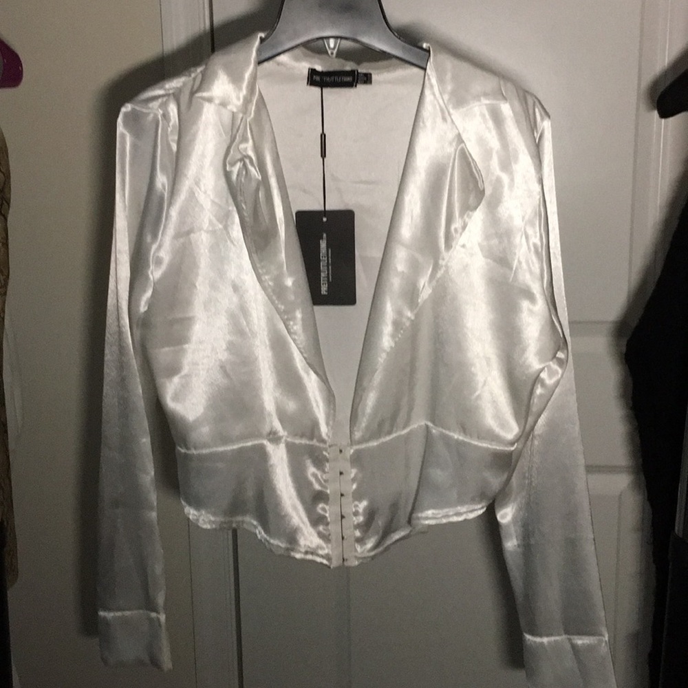 White Satin Collar Detail Corset Top